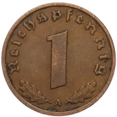 Монета 1 рейхспфенниг 1937 года A Германия (реверс)