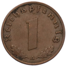 Монета 1 рейхспфенниг 1938 года A Германия (реверс)