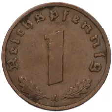 Монета 1 рейхспфенниг 1938 года A Германия (реверс)
