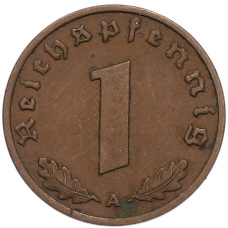 Монета 1 рейхспфенниг 1938 года A Германия (реверс)