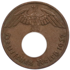 Монета 1 рейхспфенниг 1937 года A Германия (аверс)