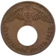 Монета 1 рейхспфенниг 1937 года A Германия (аверс)