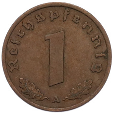 Монета 1 рейхспфенниг 1937 года A Германия (реверс)