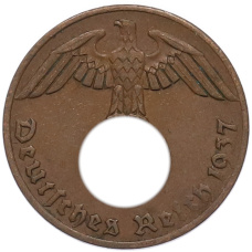 Монета 1 рейхспфенниг 1937 года A Германия (аверс)