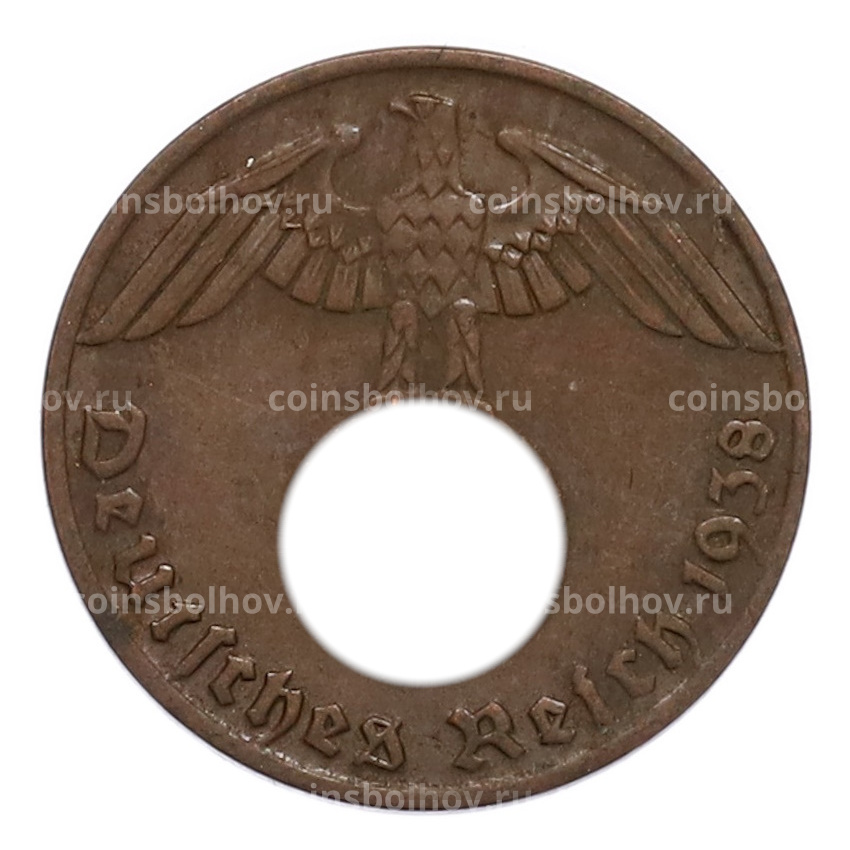 Монета 1 рейхспфенниг 1938 года J Германия