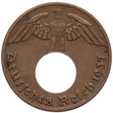 Монета 1 рейхспфенниг 1937 года A Германия (аверс)