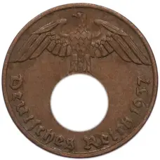 Монета 1 рейхспфенниг 1937 года A Германия (аверс)