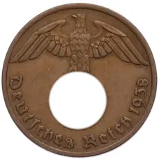 Монета 1 рейхспфенниг 1938 года A Германия (аверс)