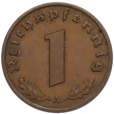 Монета 1 рейхспфенниг 1938 года A Германия (реверс)