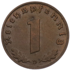 Монета 1 рейхспфенниг 1939 года D Германия (реверс)