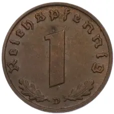 Монета 1 рейхспфенниг 1939 года D Германия (реверс)