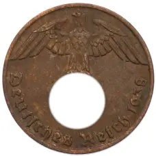 Монета 1 рейхспфенниг 1938 года J Германия (аверс)