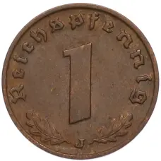 Монета 1 рейхспфенниг 1938 года J Германия (реверс)