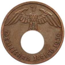 Монета 1 рейхспфенниг 1939 года A Германия (аверс)