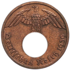 Монета 1 рейхспфенниг 1939 года A Германия (аверс)