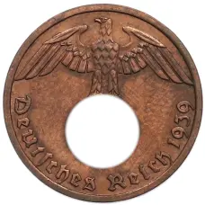 Монета 1 рейхспфенниг 1939 года A Германия (аверс)