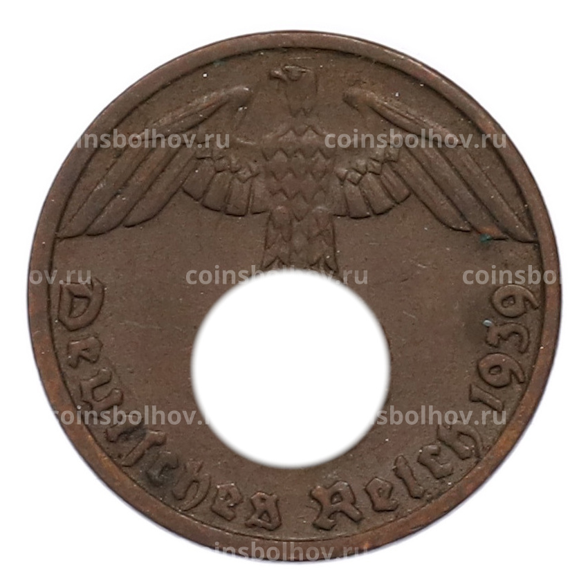 Монета 1 рейхспфенниг 1939 года D Германия