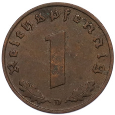 Монета 1 рейхспфенниг 1939 года D Германия (реверс)
