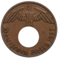 Монета 1 рейхспфенниг 1937 года F Германия (аверс)