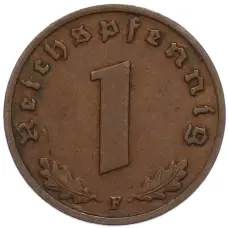 Монета 1 рейхспфенниг 1937 года F Германия (реверс)
