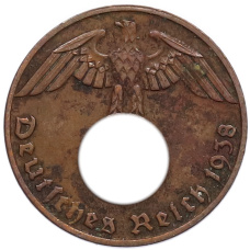 Монета 1 рейхспфенниг 1938 года J Германия (аверс)
