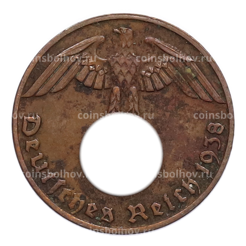 Монета 1 рейхспфенниг 1938 года J Германия