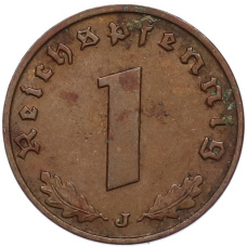 Монета 1 рейхспфенниг 1938 года J Германия (реверс)