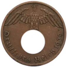 Монета 1 рейхспфенниг 1939 года A Германия (аверс)