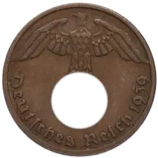 Монета 1 рейхспфенниг 1939 года D Германия (аверс)