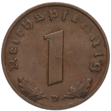 Монета 1 рейхспфенниг 1939 года D Германия (реверс)