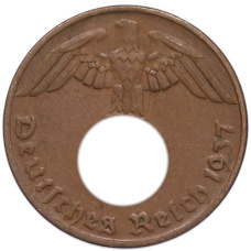 Монета 1 рейхспфенниг 1937 года A Германия (аверс)
