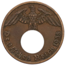 Монета 1 рейхспфенниг 1938 года A Германия (аверс)