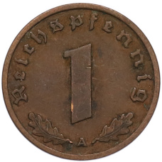 Монета 1 рейхспфенниг 1938 года A Германия (реверс)