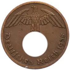 Монета 1 рейхспфенниг 1938 года A Германия (аверс)