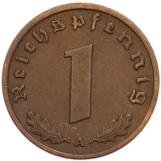 Монета 1 рейхспфенниг 1938 года A Германия (реверс)