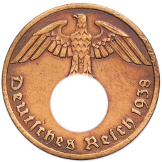 Монета 1 рейхспфенниг 1938 года A Германия (аверс)