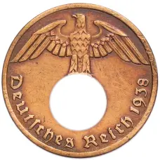 Монета 1 рейхспфенниг 1938 года A Германия (аверс)