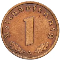 Монета 1 рейхспфенниг 1938 года A Германия (реверс)