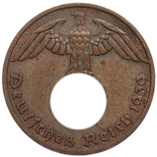 Монета 1 рейхспфенниг 1939 года F Германия (аверс)