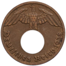Монета 1 рейхспфенниг 1938 года D Германия (аверс)