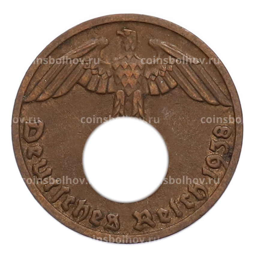 Монета 1 рейхспфенниг 1938 года D Германия