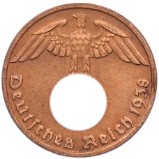 Монета 1 рейхспфенниг 1938 года D Германия (аверс)