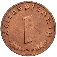 Монета 1 рейхспфенниг 1938 года D Германия (реверс)
