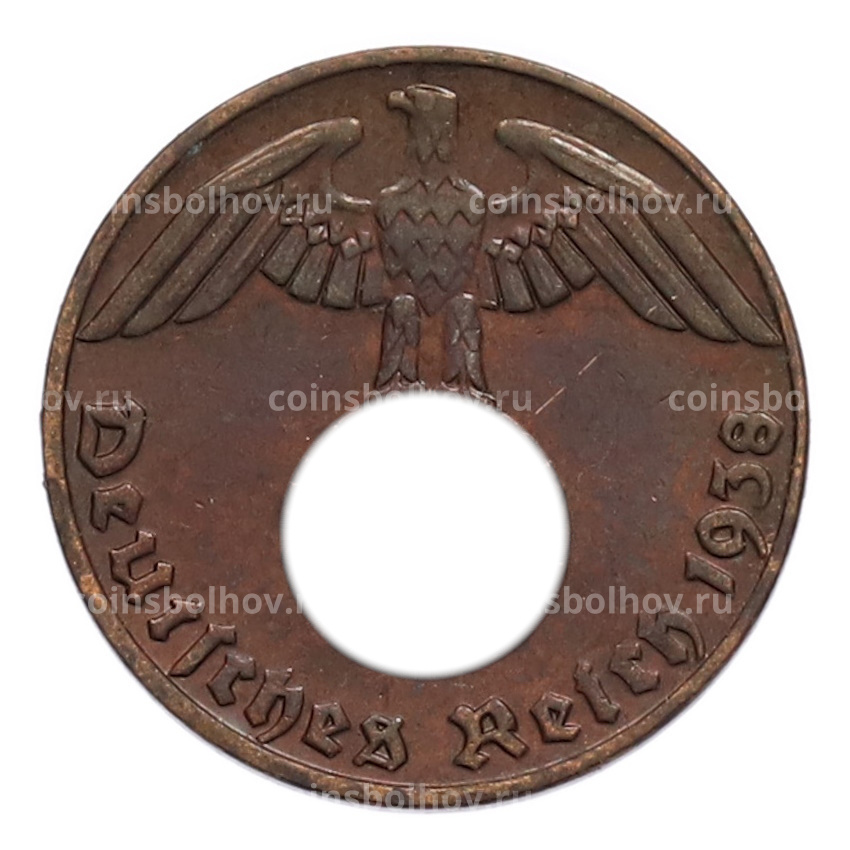 Монета 1 рейхспфенниг 1938 года E Германия