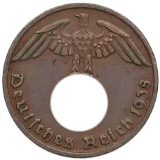 Монета 1 рейхспфенниг 1938 года D Германия (аверс)
