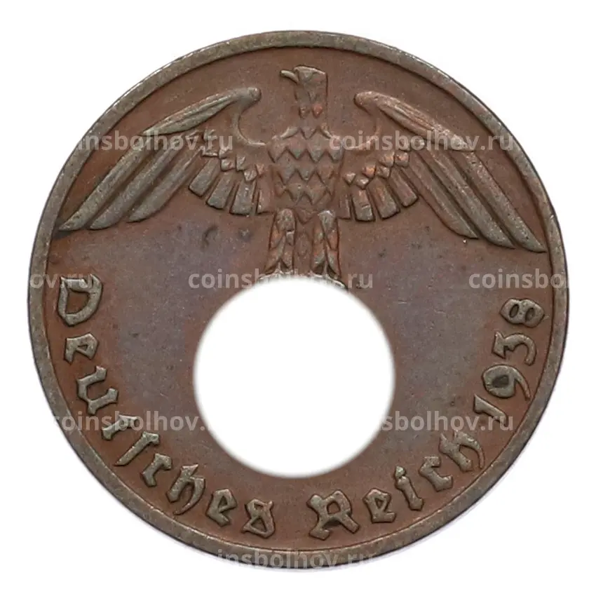 Монета 1 рейхспфенниг 1938 года D Германия