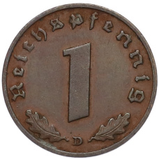 Монета 1 рейхспфенниг 1938 года D Германия (реверс)