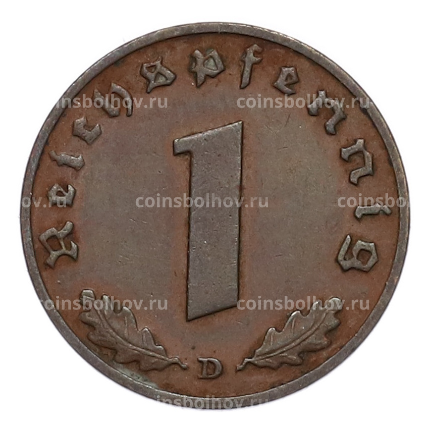 Монета 1 рейхспфенниг 1938 года D Германия (вид 2)