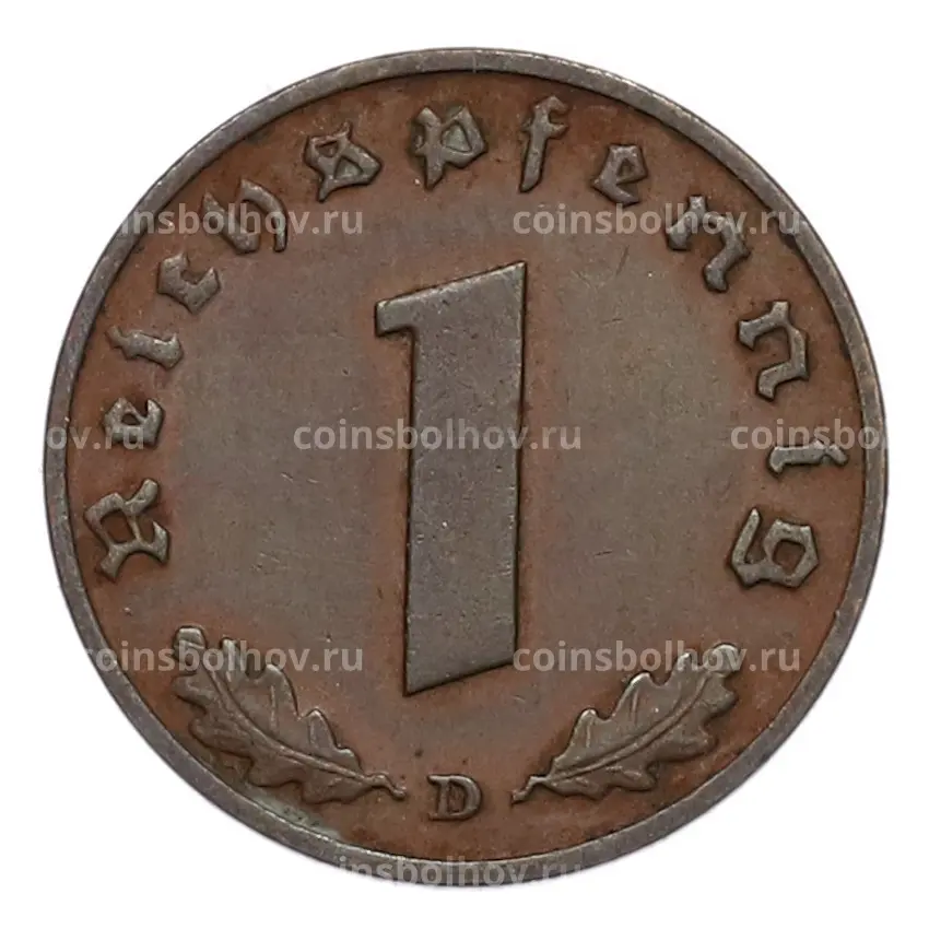 Монета 1 рейхспфенниг 1938 года D Германия (вид 2)