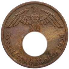Монета 1 рейхспфенниг 1939 года A Германия (аверс)